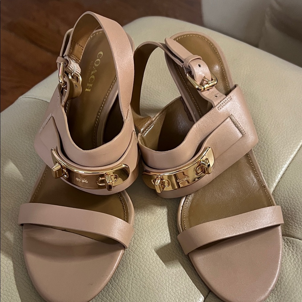 Coach Women's Beige Sandals with Gold Accents